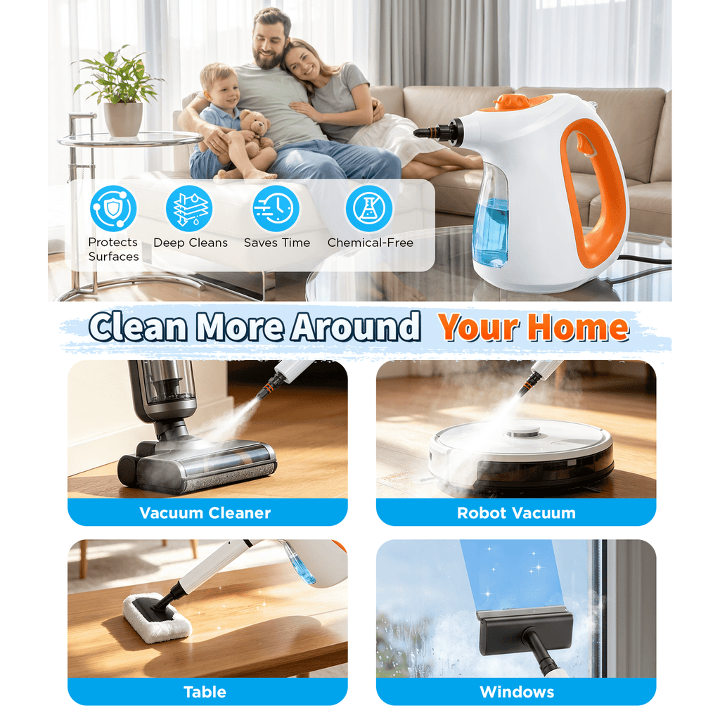 EXLUVON Handheld Steam Cleaner, 1300W 10s Instant Heat Steamer with 11 Multi-Purpose Accessories, 550ml Tank, Lightweight Portable for Kitchen Bathroom Car Windows