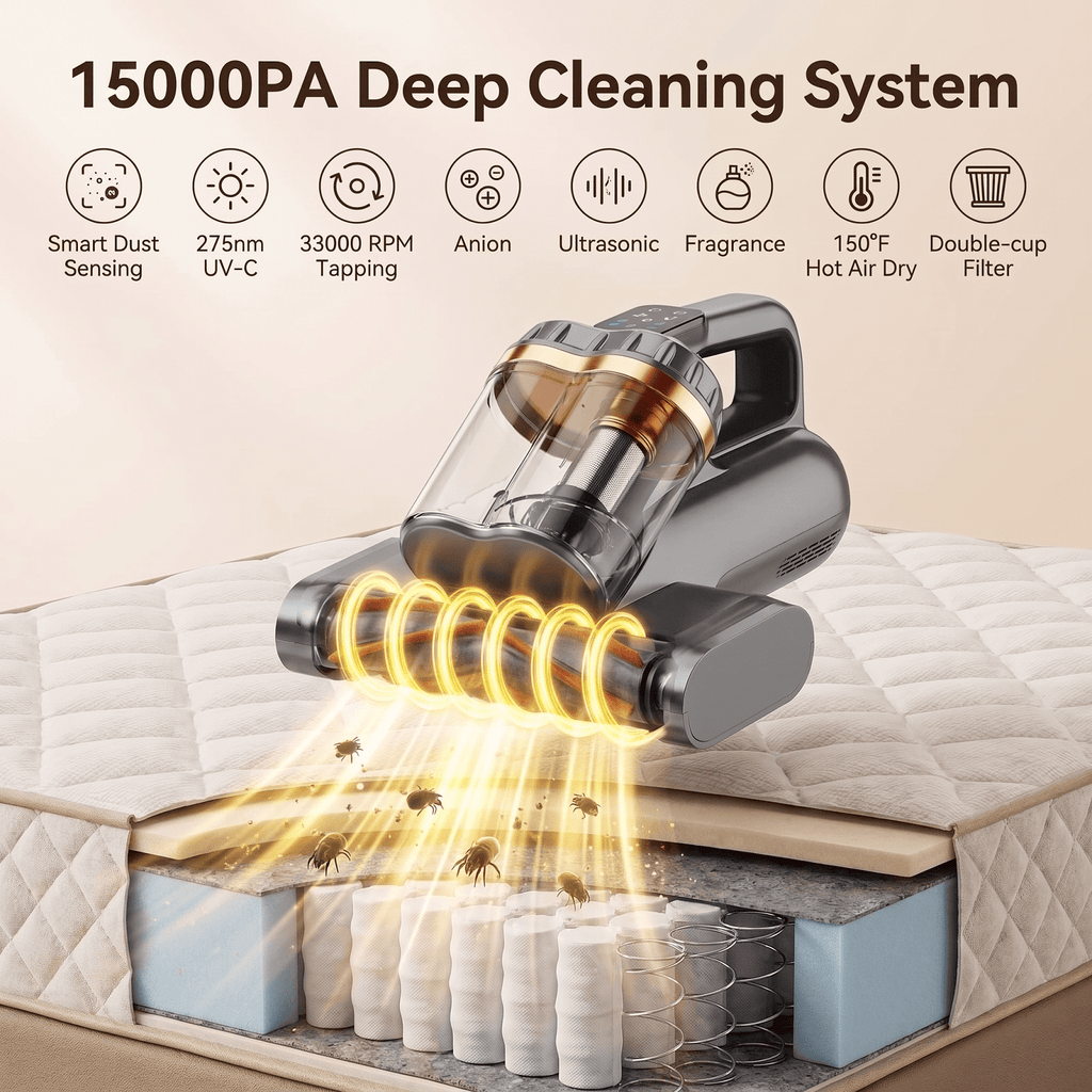 EXLUVON Mattress Vacuum Cleaner, 15kPa Bed Vacuum Cleaner, Powerful Handheld Vacuums for Bed