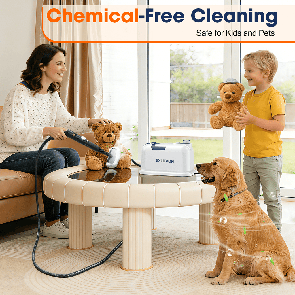 EXLUVON Portable Steam Cleaner - 1500W, 15s Fast Heat, 221°F High Temp, Handheld Steam Cleaner with 1500ml Tank, for Grout, Cars, Upholstery Cleaning
