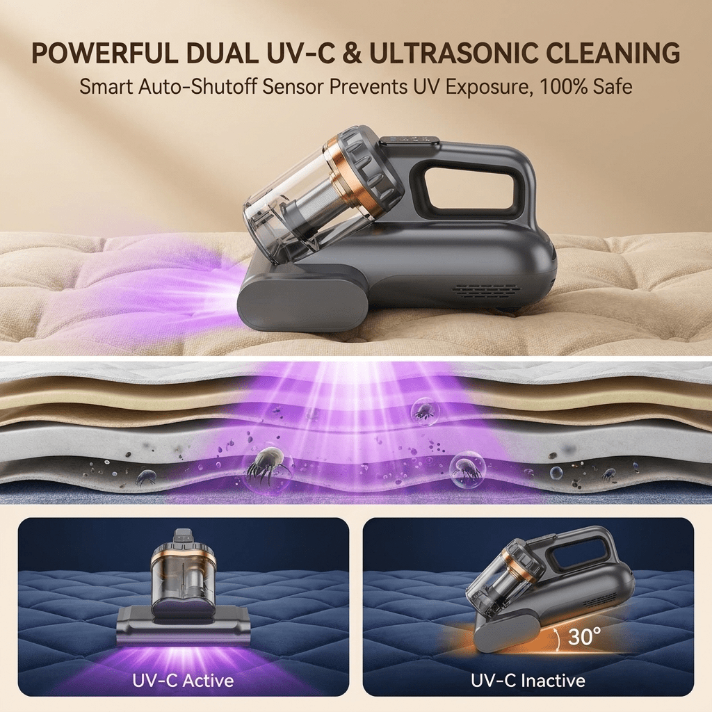EXLUVON Mattress Vacuum Cleaner, 15kPa Bed Vacuum Cleaner, Powerful Handheld Vacuums for Bed