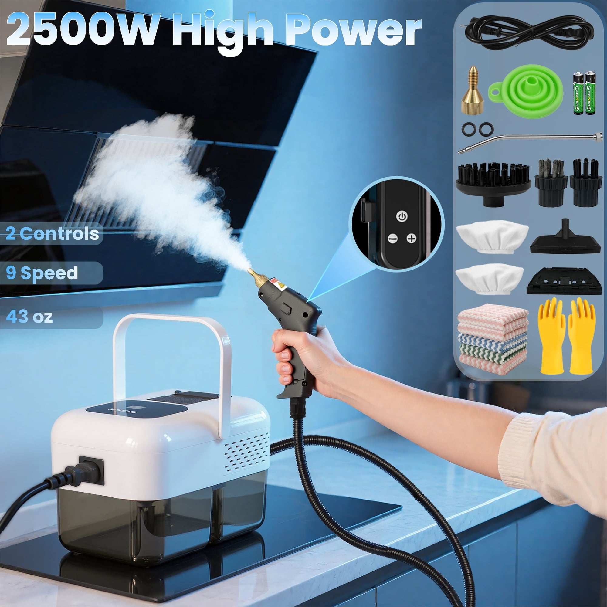 EZBY Steam Cleaner,Handheld Steam Cleaners for Home Use,9-Level Adjustable Handle,Portable Steamer for Cleaning with 18 pcs Accessories for Car Detailing, Kitchen, Bathroom, Tile