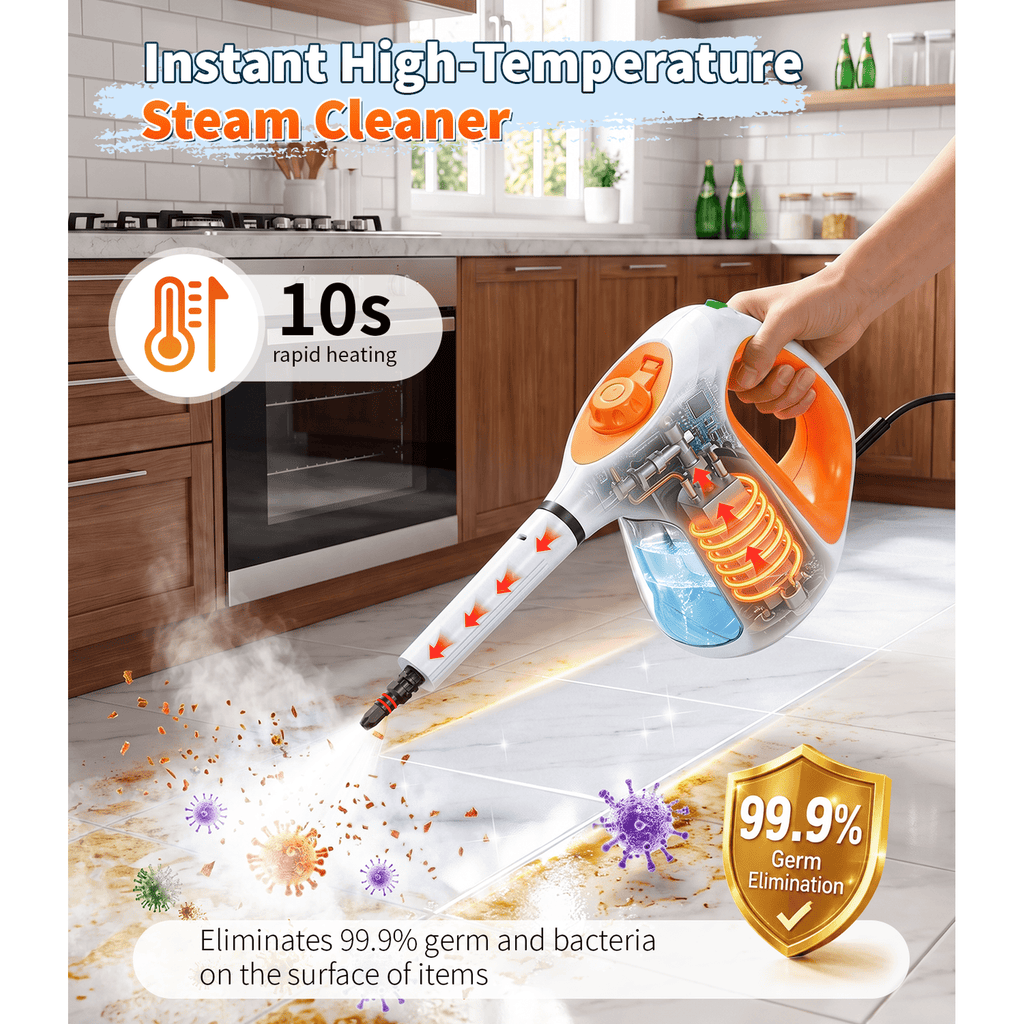 EXLUVON Handheld Steam Cleaner, 1300W 10s Instant Heat Steamer with 11 Multi-Purpose Accessories, 550ml Tank, Lightweight Portable for Kitchen Bathroom Car Windows